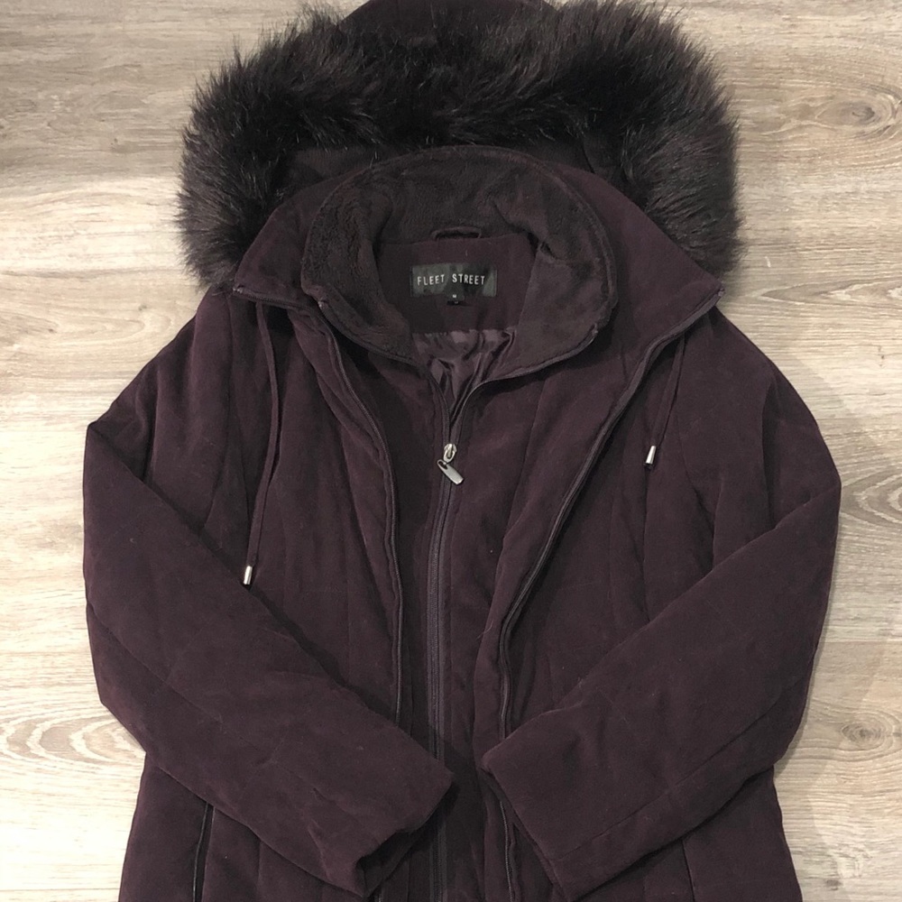 Sold Fleet Street Purple Hood Thigh Length Puffer Coat